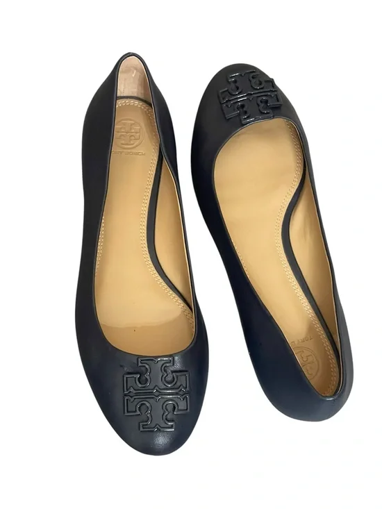 TORY BURCH ROYAL POWDER FLAT BLACK LEATH SZ