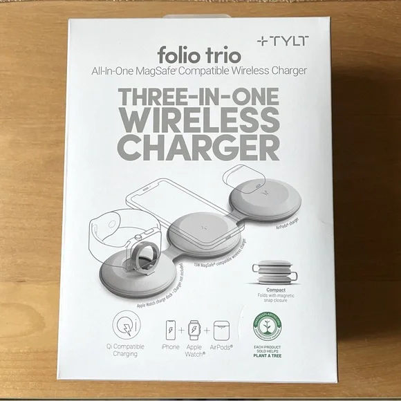 TYLT Folio Trio 15W MagSafe 3-in-1 Wireless Charger iPhone, Apple Watch, Airpod