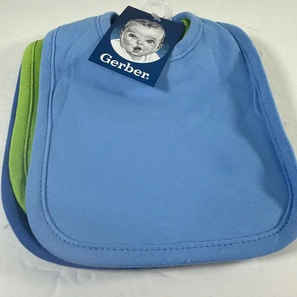 Gerber Bibs 3 Pack Blue Green Solid Color New