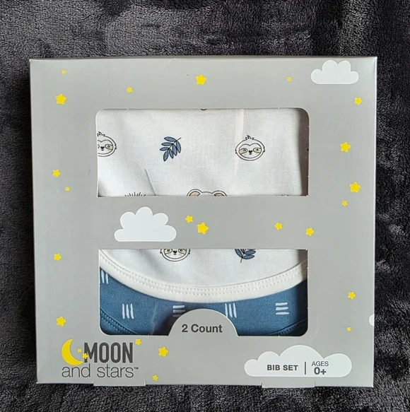 New MOON AND STARS newborn baby boy gift bib set, 100% cotton