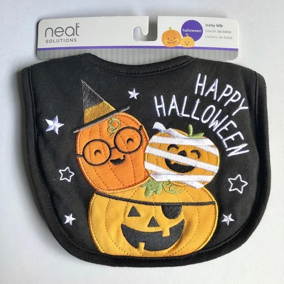 🎃$8🎃NEW Halloween Baby Bib Happy Halloween Pumpkin Black Orange