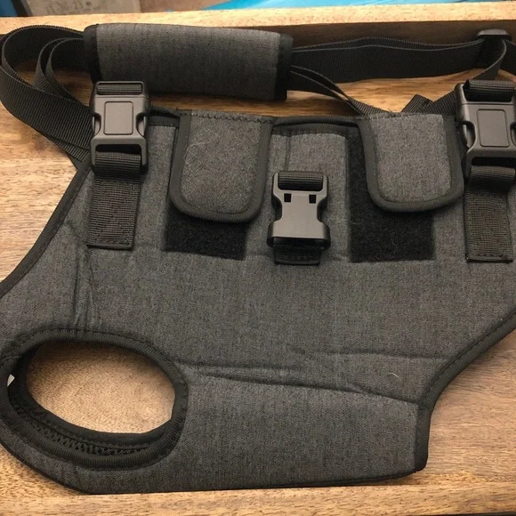 Adjustable Grey Dog Harness with Quick-Release Buckles