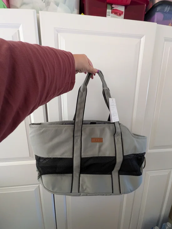 Canvas Tote Bag with Mesh Panel - Gray