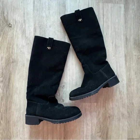 Tory Burch Wayland Tall Black Suede Boot Size 9