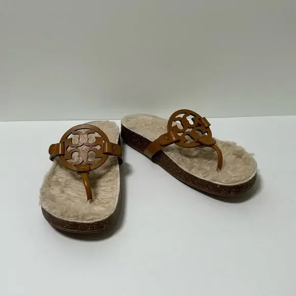 Tory Burch Miller Cloud Shearling Leather Sandals Size 8