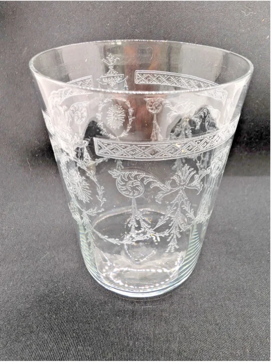 Antique Blown Glass Etched Tumbler - Pattern Adam Stem 3335 Etch 168 by Heisey