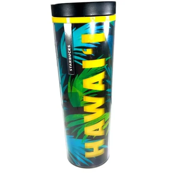 Starbucks Hawaii Collection Travel Mug Straight Sided Plastic Tumbler Palm 16 oz