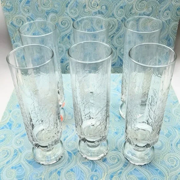 Vintage Iittala Style Kalinka Champagne Flutes Set 6 Textured Glass 6.5