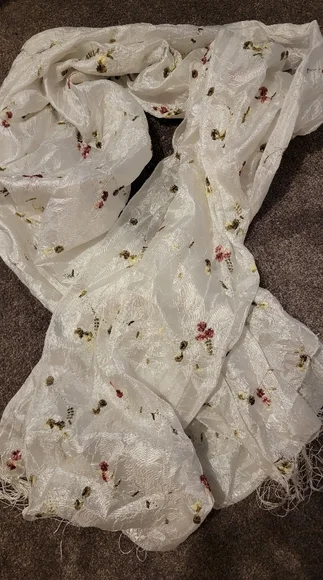 Embroidered fringe scarf