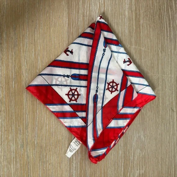 Women’s 100% silk red square nautical themed anchor print scarf 17x 23 inches