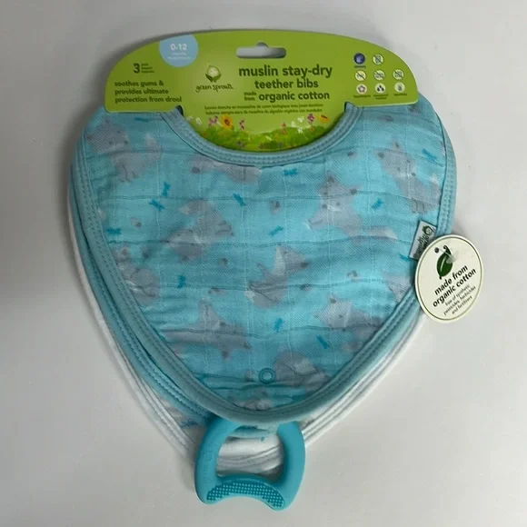 Muslin stay-dry teether bibs. 1696