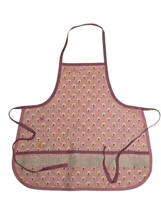 Vintage 70s Kids Size Floral Pink Cooking Apron Handmade Kitchen Accessories