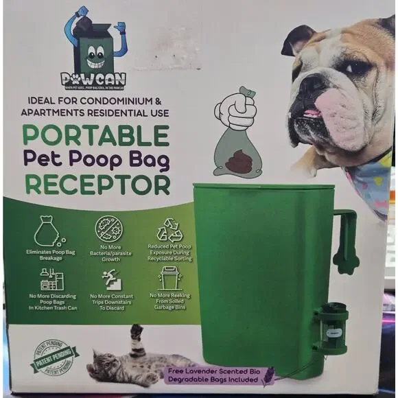 Portable Pet Poop Bag Receptor PawCan Outdoor Dog Waste Bin Holder w/ Bags OB