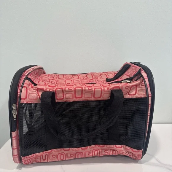 Pink Patterned Sided Pet Carrier with Mesh Venting
