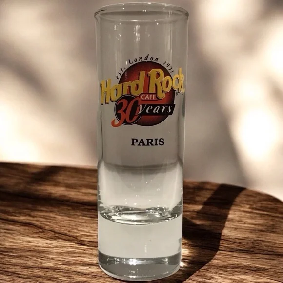 Genuine‎ Hard rock café Paris 30 years logo collectible tall shot glass 4” tall