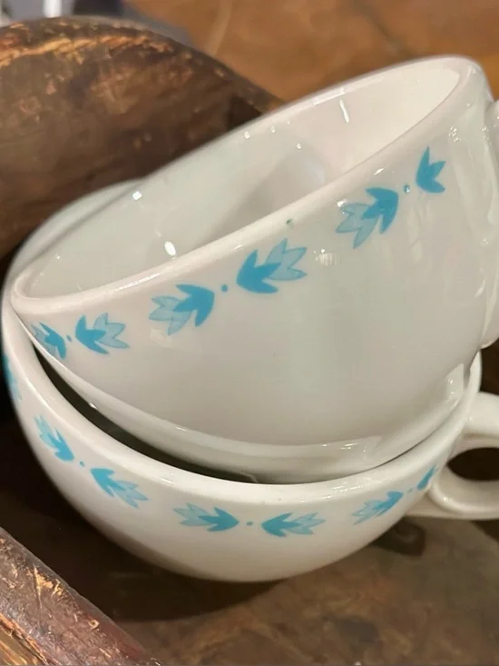 Vintage Shenango China Cups Blue Leaf Restaurant Ware