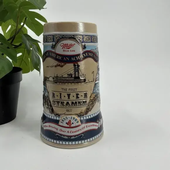 Miller High Life GREAT AMERICAN BEER STEIN 4TH Steam Ship SERIES 1989 Vintage