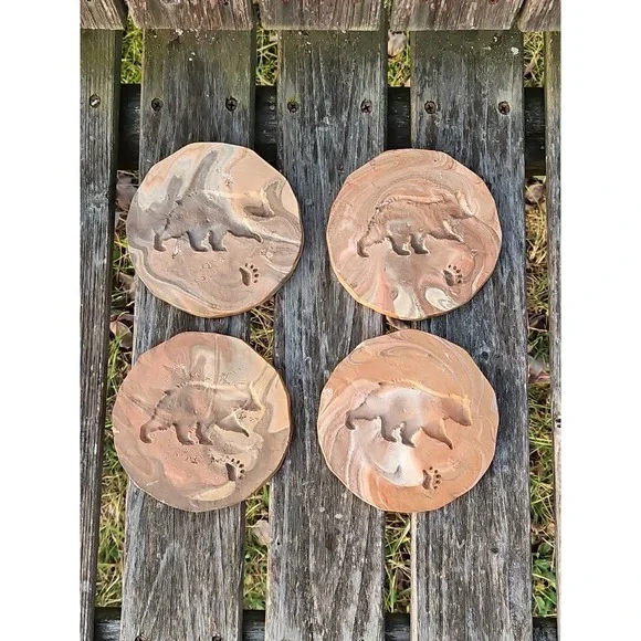 BEAUTIFUL Cherokee Artist Greg Kickingbird Clay Pottery Coasters Set Of 4