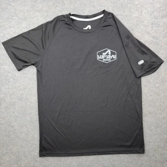 Surf Style Shirt Mens Large Black Short Sleeve UPF 50+ Rash Guard Top Beach