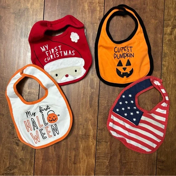 Festive holiday Baby Bib Set - Fourth of July, Halloween, Christmas