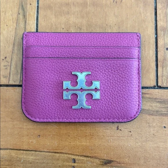 Tory Burch pink fuchsia plumberry ELEANOR PEBBLED CARD CASE EUC