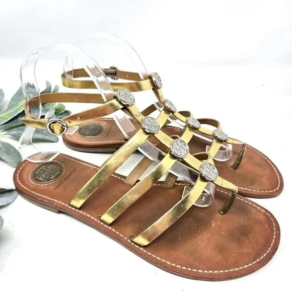 TORY BURCH‎ Alexis Metallic Gladiator Ankle Strap Sandals