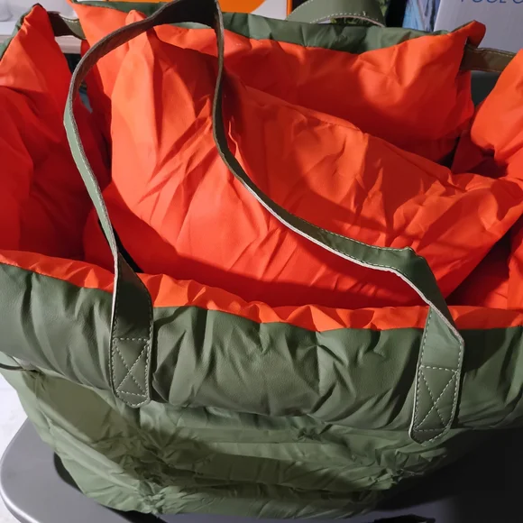 Reversible Olive Green and Bright Orange Tote Bag
