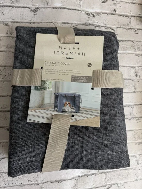 Nate + Jeremiah Grey Linen Dog Crate Cover 24” NWT
