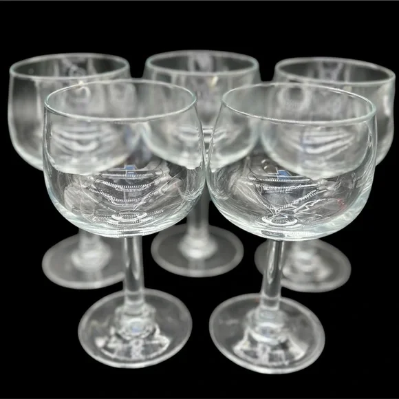 🍷 Vintage Set‎ of 5 Clear Stemmed Wine Glasses Coupe Goblets 🍷