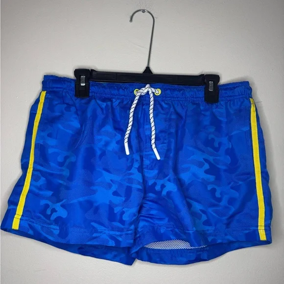 AussieBum Swim Trunks Men's Large Blue Camo Yellow Stripe