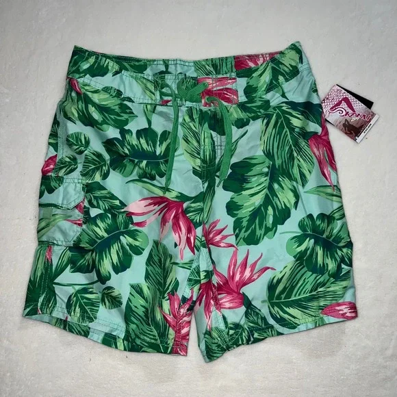 Kanu‎ Surf Misses Hayley Board Shorts Green Tropical Print Size 8 Beach Resort