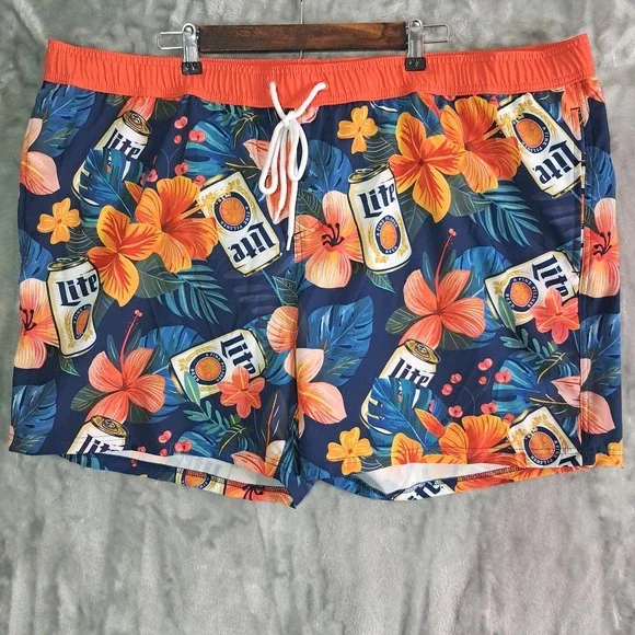 Miller Lite Tropical Floral Swim Board Shorts Above The Knee Men's Size 3XL NWT