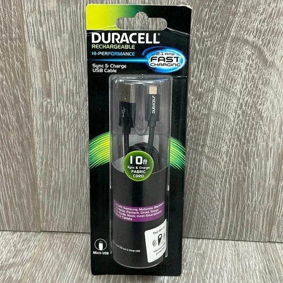 Duracell Rechargeable Hi Performance Fast Charging Sync & Charge USB Cable