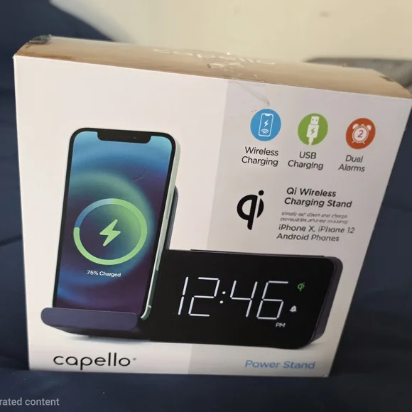 Capello Power Stand Qi Wireless Charger and Alarm Clock – Black