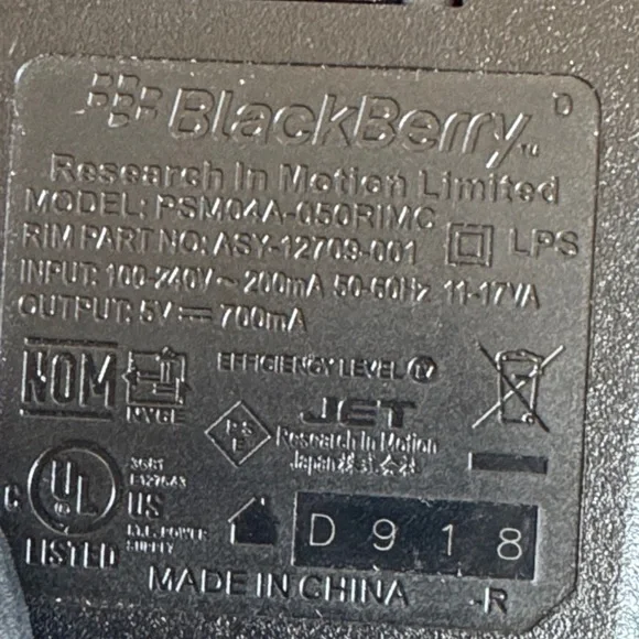 BlackBerry Cell Phone Power Adapter plug charger