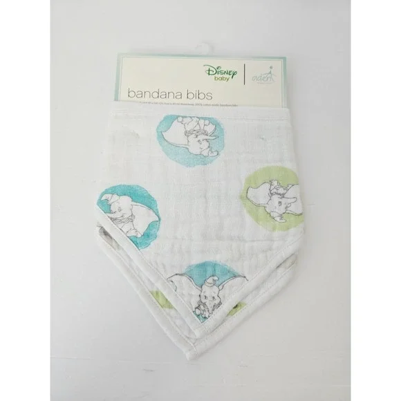 NWT Aden + And Anais Disney Baby Dumbo Elephant 2 PK Cotton Muslin Snap Bibs