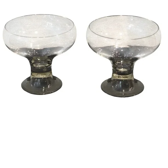 Vintage Rosenthal Smoked Grey Pedestal Champagne Coupe Dessert Glass MCM Set 2