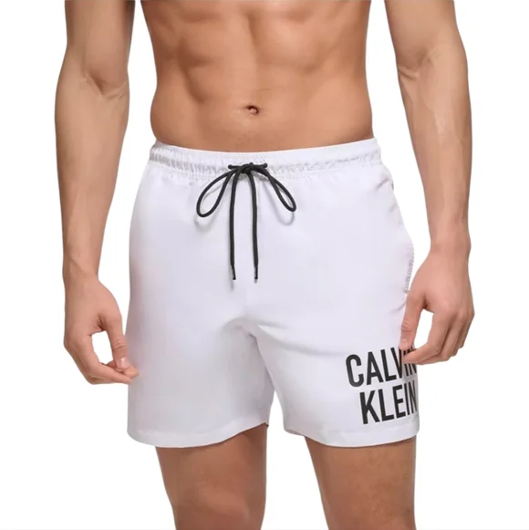 Calvin Klein Swim Intense Swim Trunks White With Black Logo Size XL NWT