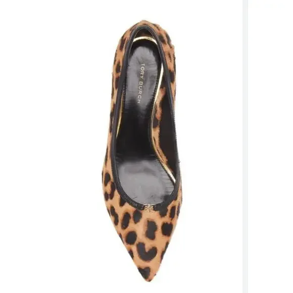 Tory Burch Double T Leopard Calf Hair Kitten Heel Pumps 5.5
