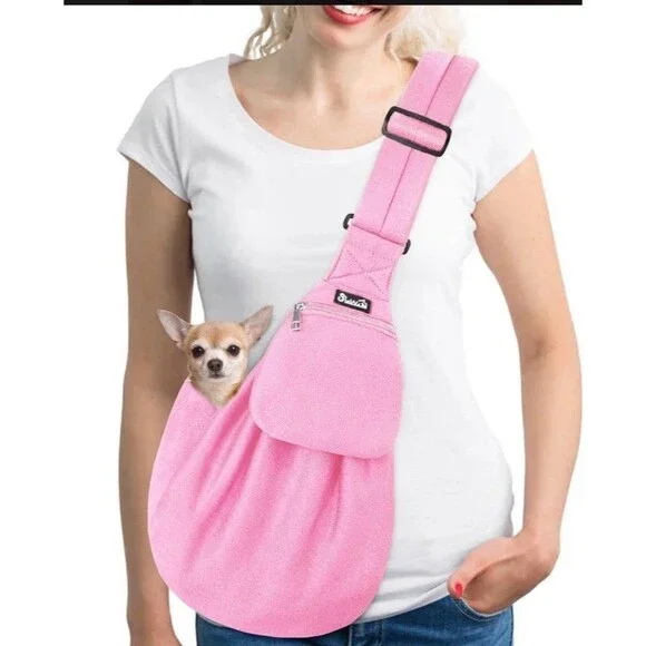 Pet Sling, Hand Free Dog Sling Carrier Adjustable Padded Strap Tote Bag, Shou...