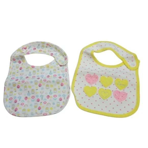 2 New bibs Owl Rainbow Heart Valentines
