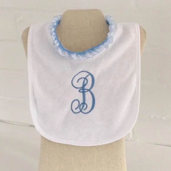 Baby Girl Or Boy Embroidered Initial B White Terrycloth Bib - Personalized Gift