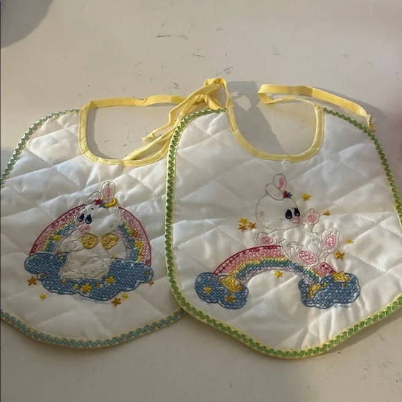 Adorable Bunny Bib Set with Rainbow Design Mattel 1985 bibs