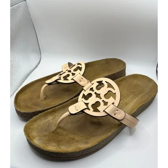 Tory Burch Miller Flip Flops Sandals Thong‎ Cork Sole Tan Size 7.5