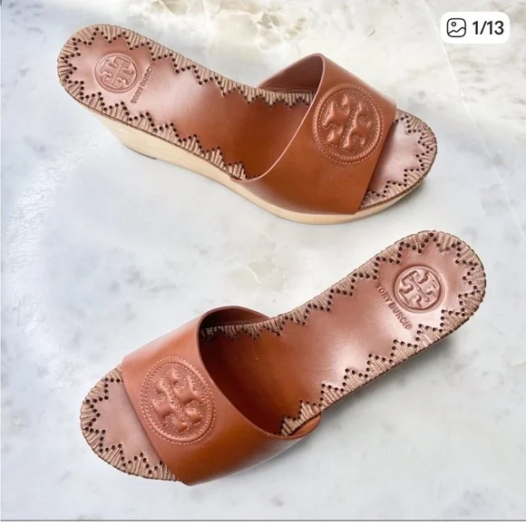 Tory Burch Women's Patty Leather Platform Wedge Slide Sandals
