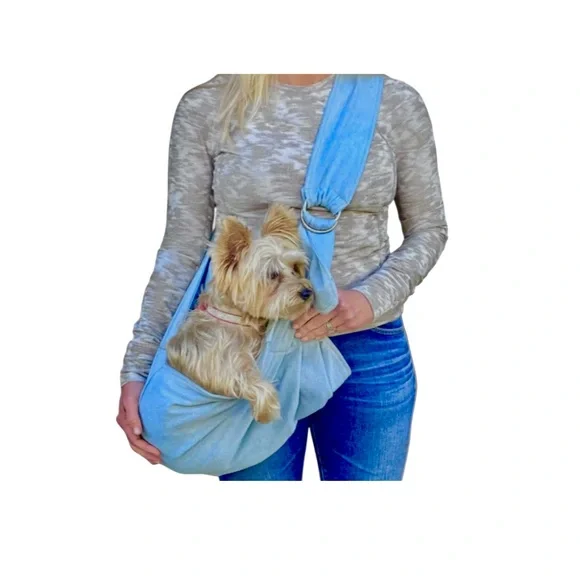 The Dog Squad Fur Baby Adjustable Sling Bag Dog Carrier in Bleached Denim EUC