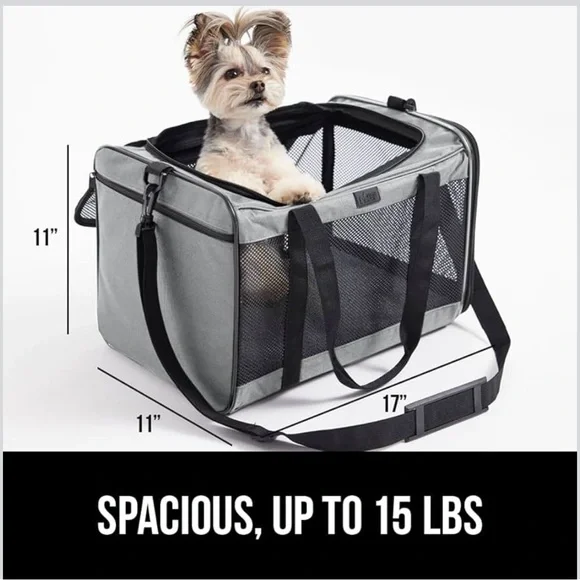 Gray Pet Carrier with Mesh Panels