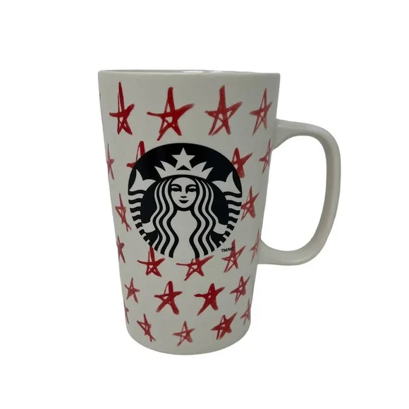 Starbucks Tall Red Star Black‎ Siren Mermaid Logo Coffee Cup Mug 16 oz 2014