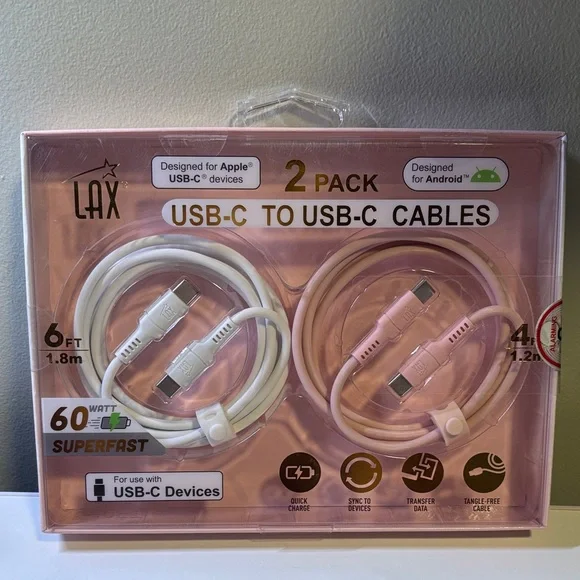 LAX 2 Pack USB-C to USB-C Cables