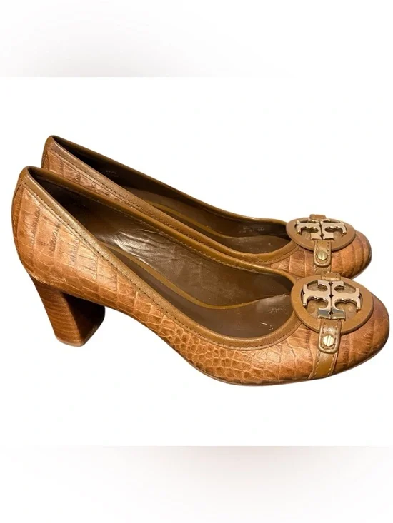 TORY BURCH Women’s Tan Crocodile Skin Style Heels Leather Size 9